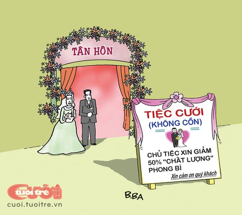 Cô dâu chú rể 'chơi đẹp' thời... đo nồng độ cồn- Ảnh 1. Cô dâu chú rể "chơi đẹp" thời... đo nồng độ cồn - Tranh: B.Ba