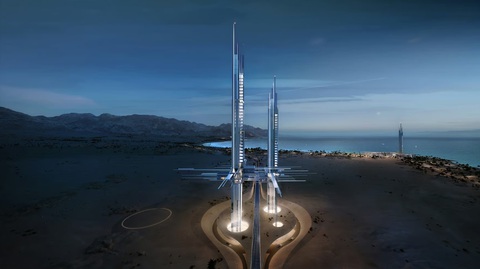 Tòa tháp đôi như ảo ảnh trên sa mac - Ảnh: ATLAS Tòa tháp đôi như ảo ảnh trên sa mạc - Ảnh: ATLAS