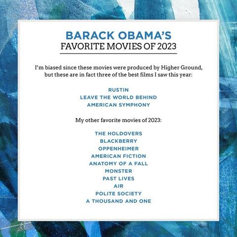 Ông Obama chọn Oppenheimer, Past Lives trong danh sách phim yêu thích nhất năm 2023- Ảnh 5. Danh sách đầy đủ những bộ phim Barack Obama tâm đắc trong năm 2023 - Ảnh: X của Barack Obama