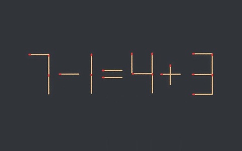 Thử tài IQ: Di chuyển một que diêm để 7-1=4+3 thành phép tính đúng- Ảnh 1.