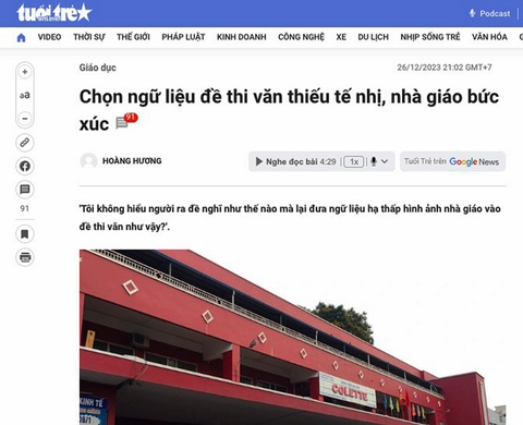Đề kiểm tra môn văn lớp 8 của Trường THCS Colette, Q.3, TP.HCM gây tranh luận trái chiều - Ảnh chụp màn hình Đề kiểm tra môn văn lớp 8 của Trường THCS Colette, Q.3, TP.HCM gây tranh luận trái chiều - Ảnh chụp màn hình
