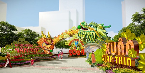 Phối cảnh đường hoa Nguyễn Huệ xuân Giáp Thìn 2024 - Ảnh: BTC Phối cảnh đường hoa Nguyễn Huệ xuân Giáp Thìn 2024 - Ảnh: BTC
