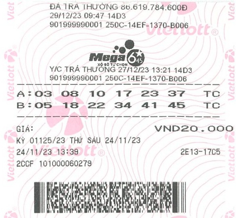 Một tài xế xe ôm ở TP.HCM trúng vé số độc đắc của Vietlott hơn 96 tỉ- Ảnh 2. Tấm vé số Vietlott mang may mắn đến cho ông D. - Ảnh: CTV