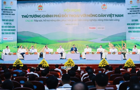 Thủ tướng Phạm Minh Chính và đại diện các Bộ đối thoại với nông dân năm 2022. (Ảnh: HNV) Thủ tướng Phạm Minh Chính và đại diện các bộ đối thoại với nông dân năm 2022 - Ảnh: ĐCSVN/HNV