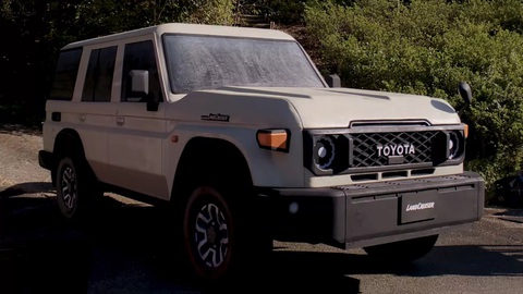 Ảnh 2 người nâng Toyota Land Cruiser gây sốt, sự thực cực dễ hiểu- Ảnh 2. Khi có ánh sáng tự nhiên chiếu vào, bề mặt kính và thân xe "phản bội" danh tính xe khá rõ - Ảnh cắt từ video, nguồn: Toyota