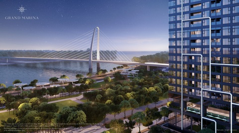 Grand Marina, Saigon cất nóc tòa căn hộ hàng hiệu thứ 2- Ảnh 2. Vị trí độc tôn ven sông Sài Gòn đem đến tầm nhìn đắt giá cho các căn hộ hàng hiệu JW Marriott tại tòa Sea - Ảnh: Masterise Homes