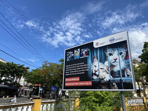Hội An chỉ còn 2 quán bán thịt chó- Ảnh 2. Pano tuyên truyền không kinh doanh, sử dụng thịt chó, mèo tại TP Hội An - Ảnh: B.D.