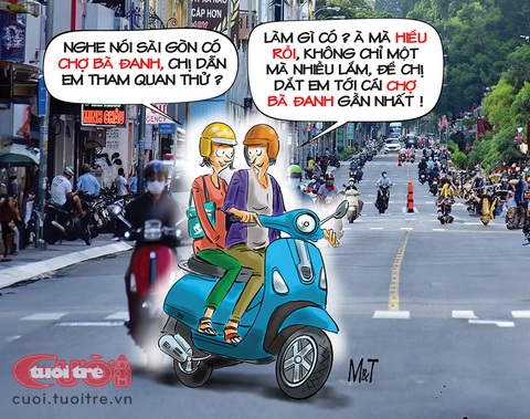 Chợ Bà Đanh ở Sài Gòn- Ảnh 1. Chợ Bà Đanh ở Sài Gòn - Tranh biếm họa của Đỗ Minh Tuấn