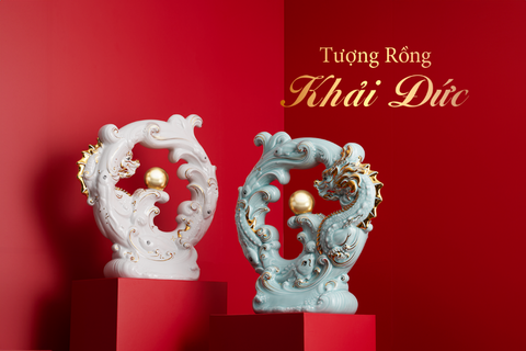 Đa sắc màu bộ sưu tập Tết Minh Long- Ảnh 2. Tượng rồng Khải Đức tái hiện câu chuyện cá chép hóa rồng