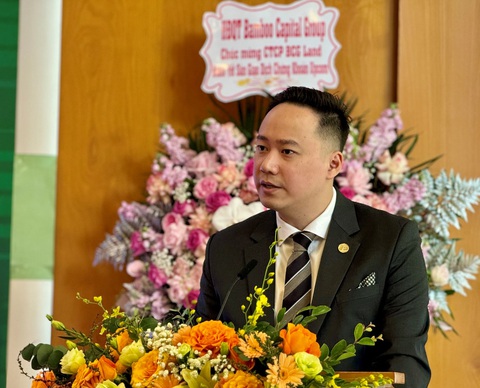 Cổ phiếu BCR của BCG Land chính thức lên sàn UPCoM- Ảnh 2. Ông Tan Bo Quan, Andy - chủ tịch hội đồng quản trị BCG Land - phát biểu tại lễ khai trương giao dịch cổ phiếu BCR