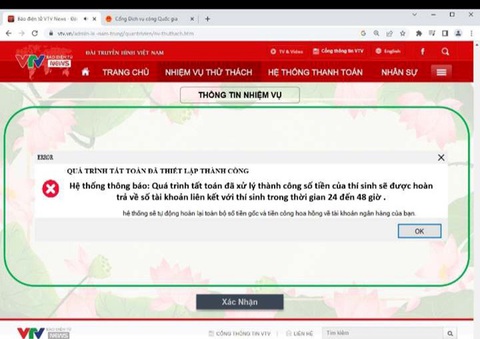 Nhiều thủ đoạn lừa đảo công nghệ cao bùng nổ dịp cuối năm- Ảnh 1. Website giả mạo VTV dụ nạn nhân chuyển tiền theo tài khoản ngân hàng chỉ định để thực hiện các thử thách trực tuyến