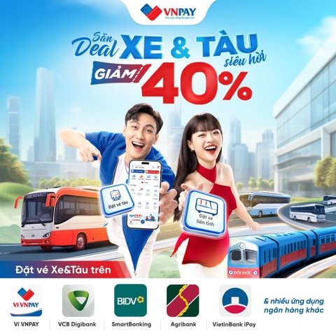 Trợ giá 40% vé tàu - xe Tết trên ví VNPAY và ứng dụng ngân hàng- Ảnh 1. Trợ giá 40% vé tàu - xe Tết trên ví VNPAY và ứng dụng ngân hàng- Ảnh 1.