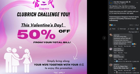 Hộp đêm Singapore giảm giá một nửa nếu đưa vợ và nhân tình đến chơi Valentine - Ảnh 1. Hộp đêm Singapore giảm giá một nửa nếu đưa vợ và nhân tình đến chơi Valentine - Ảnh 1.