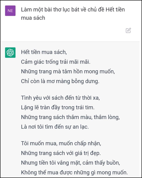 ChatGPT trổ tài làm thơ ngang phè phè nhưng vẫn được thả ha ha - Ảnh 3. ChatGPT trổ tài làm thơ ngang phè phè nhưng vẫn được thả ha ha - Ảnh 3.