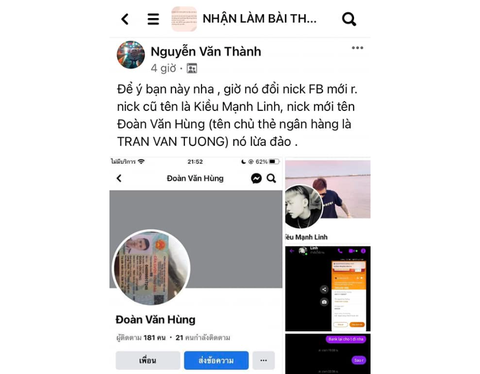 Nhiều bài viết tố cáo những người nhận học hộ, thi hộ lừa đảo trên các nhóm trên mạng xã hội - Ảnh: CHỤP MÀN HÌNH Nhiều bài viết tố cáo những người nhận học hộ, thi hộ lừa đảo trên các nhóm trên mạng xã hội - Ảnh: CHỤP MÀN HÌNH