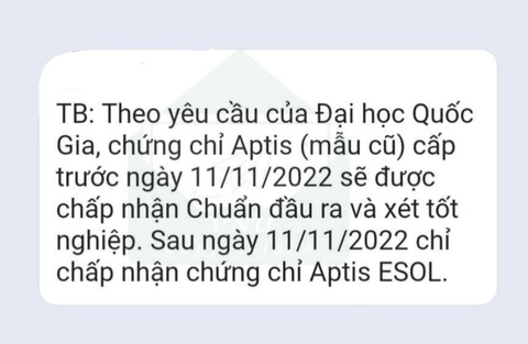 Thực hư việc Đại học Quốc gia Hà Nội không chấp nhận chứng chỉ Aptis mẫu cũ sau 11-11-2022 - Ảnh 1. Thực hư việc Đại học Quốc gia Hà Nội không chấp nhận chứng chỉ Aptis mẫu cũ sau 11-11-2022 - Ảnh 1.