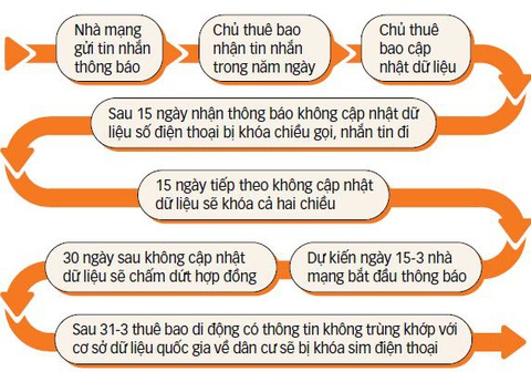 Cuối tháng 3, sim sai thông tin sẽ bị khóa: Giúp giảm cuộc gọi, tin nhắn lừa đảo - Ảnh 2. Quy trình thuê bao di động cập nhật thông tin - Đồ họa: T.ĐẠT