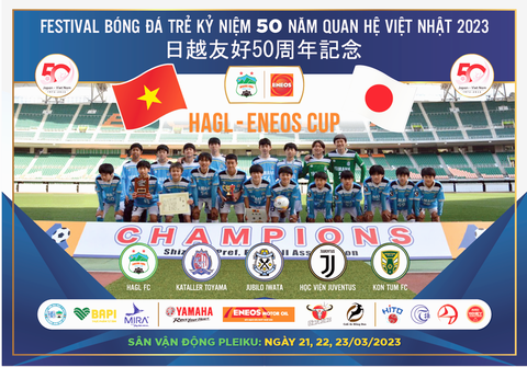 Ngày hội bóng đá trẻ Việt - Nhật Hoàng Anh Gia Lai Eneos cup: Động lực cho các cầu thủ trẻ - Ảnh 1. Poster quảng bá giải bóng đá kỷ niệm 50 năm ngày thiết lập quan hệ ngoại giao Việt Nam - Nhật Bản - Ảnh: HAGL FC