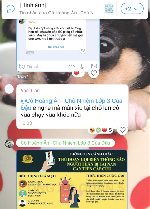 Các trường tăng cường cảnh báo trường hợp lừa đảo cuộc gọi “con đi cấp cứu” cho phụ huynh trong các group nhưng vẫn có nhiều người bị lừa - Ảnh: TRƯỜNG TRUNG Các trường tăng cường cảnh báo trường hợp lừa đảo cuộc gọi “con đi cấp cứu” cho phụ huynh trong các group nhưng vẫn có nhiều người bị lừa - Ảnh: TRƯỜNG TRUNG