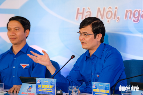 Anh Bùi Quang Huy - Bí thư thứ nhất Trung ương Đoàn trả lời câu hỏi tại diễn đàn “Tiếng nói tuổi trẻ, hành động của Đoàn” - Ảnh: NAM TRẦN Anh Bùi Quang Huy - Bí thư thứ nhất Trung ương Đoàn trả lời câu hỏi tại diễn đàn “Tiếng nói tuổi trẻ, hành động của Đoàn” - Ảnh: NAM TRẦN