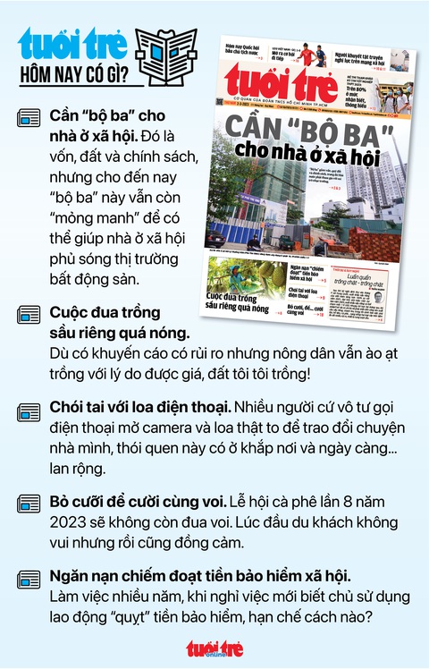 Tin tức sáng 2-3: Khách nước ngoài chưa đạt 60% năm 2019; Cuối tuần cúp nước ở đâu tại TP.HCM? - Ảnh 7. Một số tin tức trên Tuổi Trẻ nhật báo hôm nay 2-3
