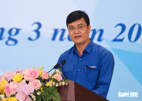 Anh Bùi Quang huy, bí thư thứ nhất Trung ương Đoàn tại buổi đối thoại của thủ tướng với thanh niên sáng 22-3-2023 - Ảnh: NAM TRẦN Anh Bùi Quang huy, bí thư thứ nhất Trung ương Đoàn tại buổi đối thoại - Ảnh: NAM TRẦN