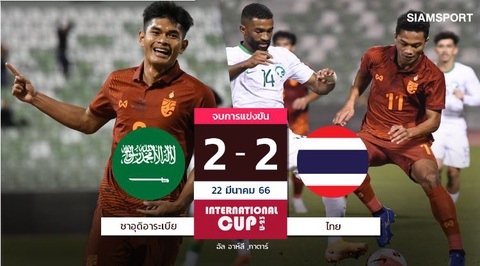 Ghi bàn phút 90+5, U23 Thái Lan cầm hòa Saudi Arabia - Ảnh 1. Ghi bàn phút 90+5, U23 Thái Lan cầm hòa Saudi Arabia - Ảnh 1.