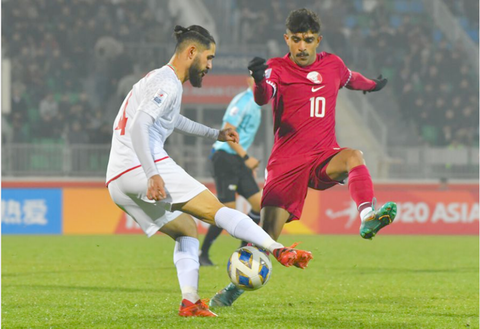 Vòng chung kết Giải U20 châu Á 2023: Cơ hội lớn cho U20 Việt Nam - Ảnh 1. U20 Qatar (phải) gây thất vọng ở trận thua Iran - Ảnh: AFC