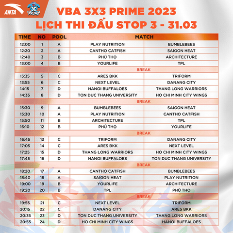 Lộ diện đội bóng bí ẩn của VBA 3x3 Prime 2023 - Ảnh 5. Lịch thi đấu VBA 3x3 Men U20 ngày 31-3 - Ảnh: VBA