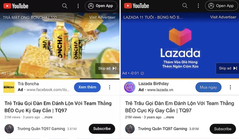 Gắn nhãn hàng với... cờ bạc! - Ảnh 2. Một video dàn dựng cảnh trẻem đánh nhau có nhiều quảngcáo của sàn thương mại điện tử, nước uống - Ảnh: B.M.