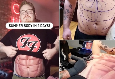 Xăm cơ bụng 6 múi thay vì lao đầu vào phòng gym khổ luyện - Ảnh 1. Xăm cơ bụng 6 múi thay vì lao đầu vào phòng gym khổ luyện - Ảnh 1.