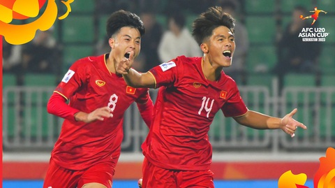 Từ Giải U20 châu Á 2023: Lạc quan cho SEA Games 32 - Ảnh 1. Quốc Việt (14) và Văn Trường sẽ là phương án gia tăng sức mạnh tấn công cho tuyển U22 Việt Nam - Ảnh: AFC