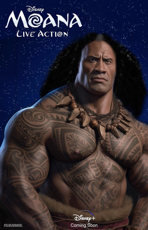 Chân dung diễn viên Moana live action như bước ra từ tranh vẽ- Ảnh 4. Mọt phim đã dùng công nghệ AI để hóa trang cho The Rock thành Maui ngay sau khi thông tin nhận vai được anh xác nhận.