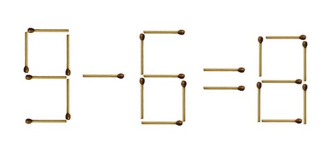 Di chuyển 2 que diêm để phép tính 9-6=8 thành đúng - Ảnh 1. Di chuyển 2 que diêm để phép tính 9-6=8 thành đúng - Ảnh 1.