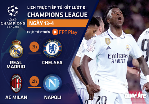 Lịch trực tiếp Champions League: Real Madrid - Chelsea, Milan - Napoli - Ảnh 1. Lịch trực tiếp Champions League: Real Madrid - Chelsea, Milan - Napoli - Ảnh 1.