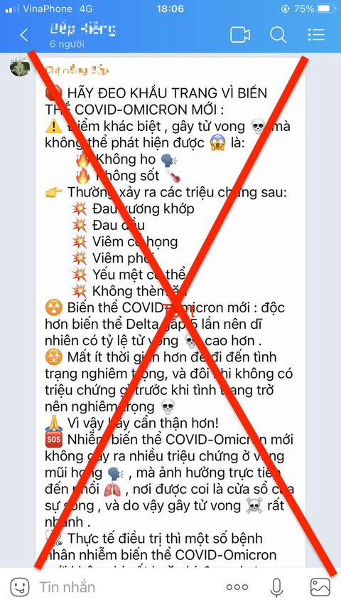 Tin đồn thất thiệt xuất hiện biến thể COVID-19 mới được lan truyền trong các hội nhóm trên Zalo - Ảnh: D.Liễu chụp lại Tin đồn thất thiệt xuất hiện biến thể COVID-19 mới được lan truyền trong các hội nhóm trên Zalo - Ảnh: D.Liễu chụp lại