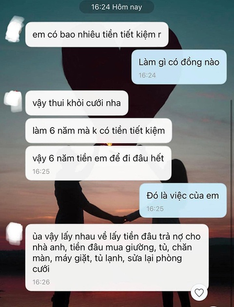Bị bạn trai hủy cưới vì làm 6 năm không tiết kiệm được đồng nào - Ảnh 1. Bị bạn trai hủy cưới vì làm 6 năm không tiết kiệm được đồng nào - Ảnh 1.