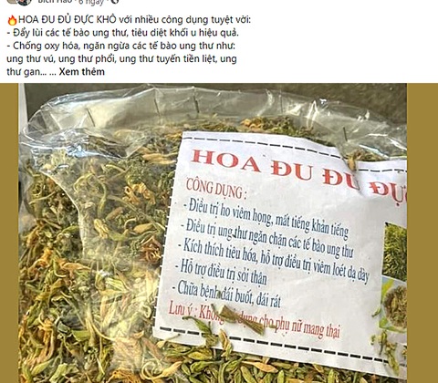 "Loạn" bài thuốc đông y chữa bách bệnh - Ảnh 1. Gói hàng được rao là hoa đu đủ đực - Ảnh: chụp màn hình