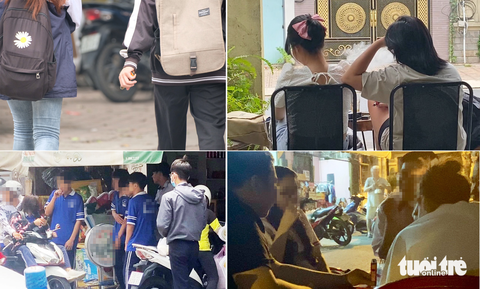 Thuốc lá điện tử 'tấn công' học trò - Ảnh 3. Cảnh thường thấy bên ngoài cổng một số trường học ở Hà Nội và TP.HCM, học sinh rời trường trên tay là thuốc lá điện tử - “vật bất ly thân” - Ảnh: NGUYÊN BẢO - NGỌC PHƯỢNG