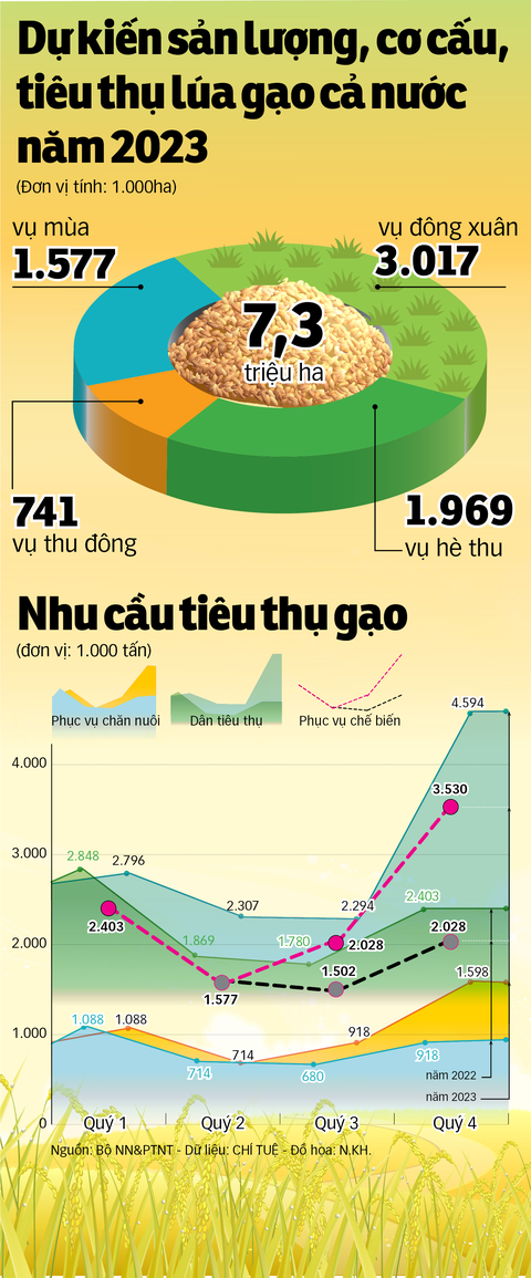 Dự kiến sản lượng, cơ cấu, tiêu thụ lúa gạo cả nước năm 2023 - Ảnh 1. Dự kiến sản lượng, cơ cấu, tiêu thụ lúa gạo cả nước năm 2023 - Ảnh 1.