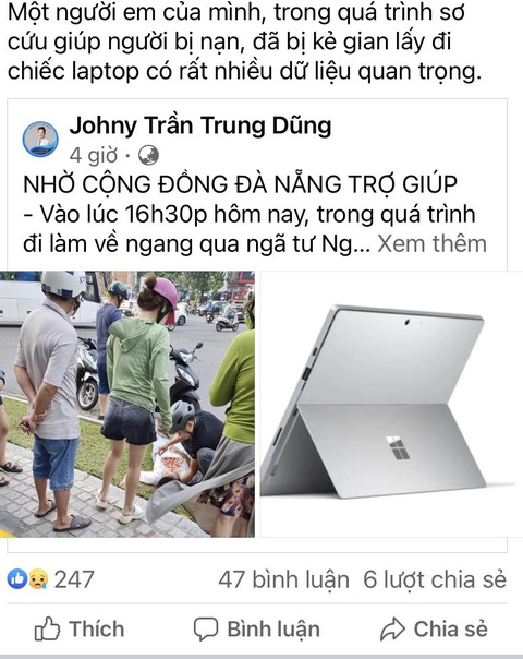 Cứu người gặp nạn, giảng viên ở Đà Nẵng bị lấy laptop - Ảnh 2. Cứu người gặp nạn, giảng viên ở Đà Nẵng bị lấy laptop - Ảnh 2.
