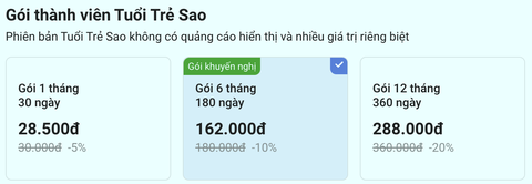 Tiết kiệm tới 20% với gói sao và gói thành viên Tuổi Trẻ Sao mới - Ảnh 2. Tiết kiệm tới 20% với gói sao và gói thành viên Tuổi Trẻ Sao mới - Ảnh 2.
