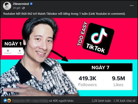 YouTuber hết thời JVevermind quay lại mạng xã hội, đu TikTok với kết quả khó ngờ - Ảnh 1. YouTuber hết thời JVevermind quay lại mạng xã hội, đu TikTok với kết quả khó ngờ - Ảnh 1.