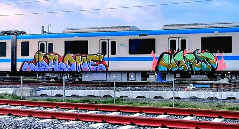 Tàu metro số 1 lại bị sơn vẽ bậy - Ảnh 1. Tàu metro số 1 lại bị sơn vẽ bậy - Ảnh 1.