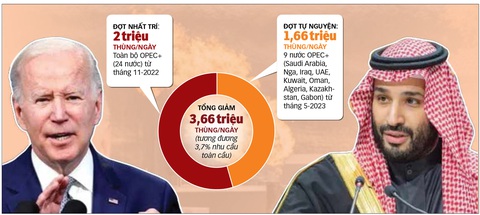 Saudi làm trái ý Mỹ, giá dầu tăng vọt - Ảnh 1. Kế hoạch giảm sản lượng dầu của OPEC+ - Nguồn: Reuters, AP - Dữ liệu: BẢO ANH - Đồ họa: T.ĐẠT