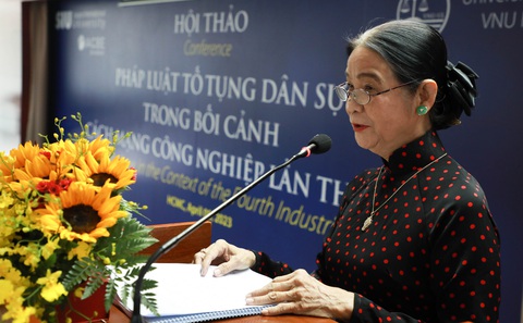 Mỗi năm tốn 18 tỉ tống đạt trực tiếp, tòa án TP.HCM nghiên cứu... tống đạt online - Ảnh 3. Luật sư Trương Thị Hòa phát biểu tại hội thảo - Ảnh: B.T