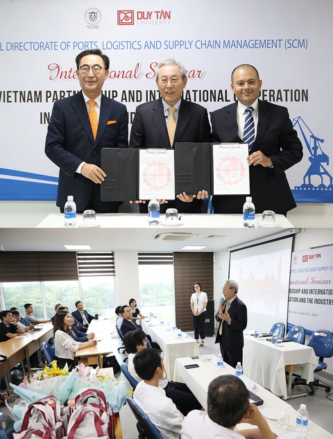 Logistics và Quản lý chuỗi cung ứng 'nóng' lên theo xu thế phát triển của kinh doanh online - Ảnh 1. TS. Hyung Rim Choi - giám đốc Trung tâm ICC, ĐH Dong-A (đứng giữa ảnh trên) cùng GS.TS. Lim Sang Taek - phó hiệu Trưởng ĐH Duy Tân (ngoài cùng bên trái) và TS. Luis Alfaro - trưởng bộ môn Logistics và Quản lý chuỗi cung ứng, Viện Nam Khuê (SMI), ĐH Duy Tân ký MOU về đào tạo và nghiên cứu Logistics và Quản lý chuỗi cung ứng