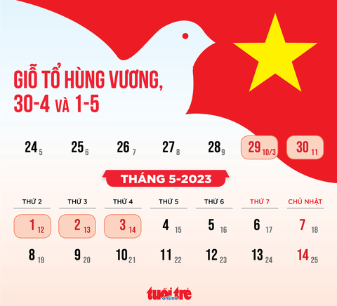 Lịch nghỉ lễ giỗ Tổ Hùng Vương, 30-4 và 1-5 - Ảnh 1. Lịch nghỉ lễ giỗ Tổ Hùng Vương, 30-4 và 1-5 - Ảnh 1.
