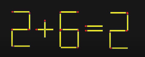 Di chuyển 1 que diêm để phép tính sai 2+6=2 thành đúng - Ảnh 1. Di chuyển 1 que diêm để phép tính sai 2+6=2 thành đúng - Ảnh 1.