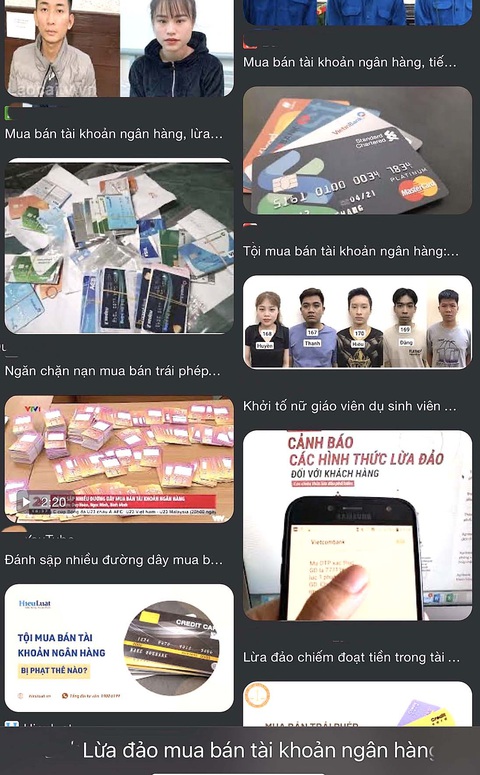 Cho thuê, bán tài khoản ngân hàng: Rước họa vào thân - Ảnh 1. Nhiều trường hợp các nhóm lừa đảo lợi dụng việc mua bán, cho mượn tài khoản ngân hàng để trục lợi bị cơ quan chức năng phát hiện - Ảnh: MINH ANH chụp lại màn hình